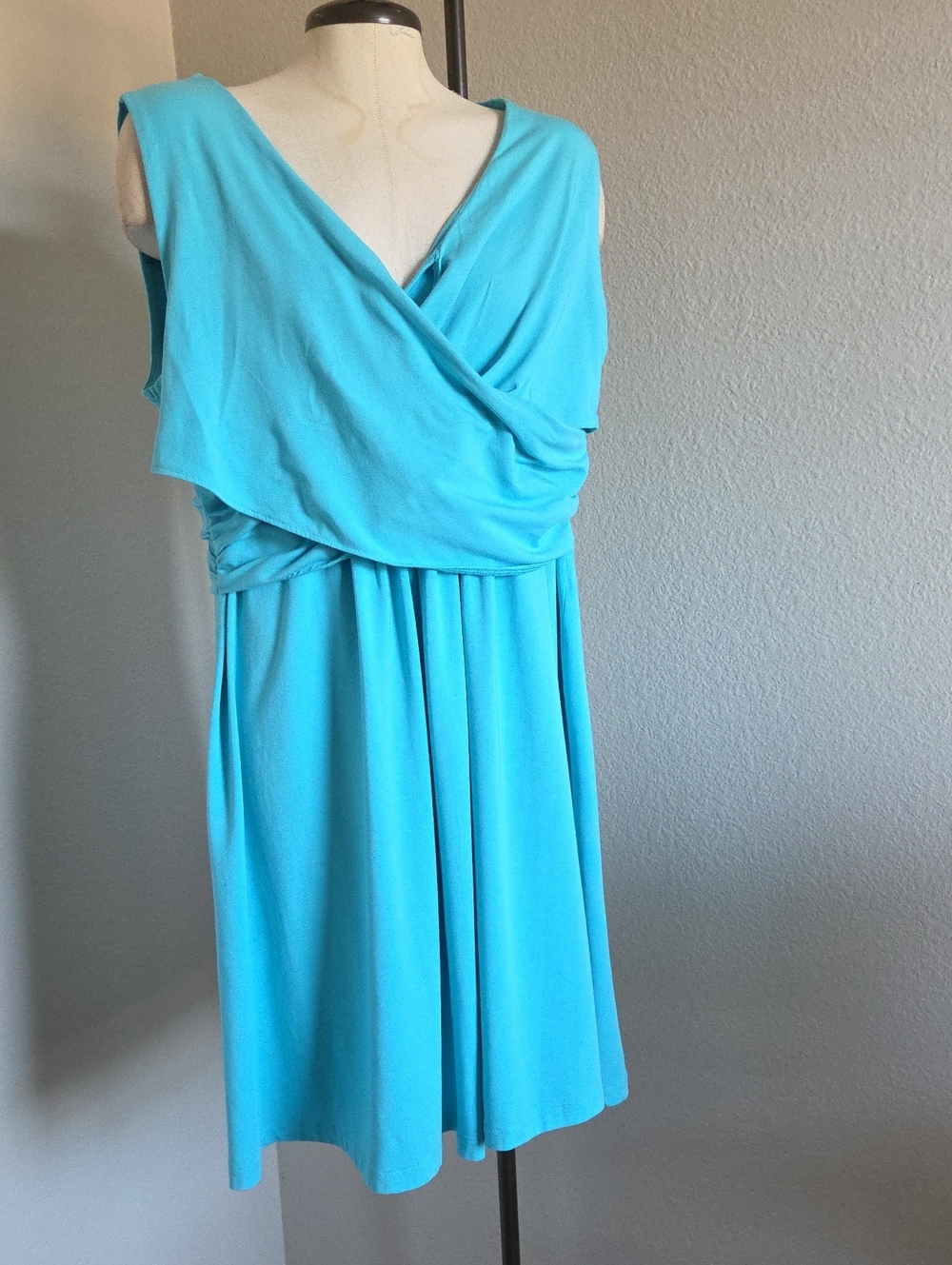 Lands' End Teal Green Sleeveless Wrap-Front Midi Dress